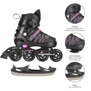 Αυξομειούμενα Roller NH11912 A 2σε1 Μαύρο/Ροζ Small(31-34) IN-LINE SKATES/HOCKEY ICE SKATES - σε 12 άτοκες δόσεις