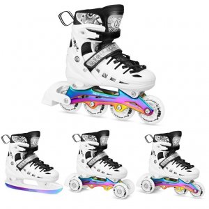 Αυξ/να Roller NH10905 4 ΣΕ 1 Inline Skates NILS EXTREME ΑΣΠΡΟ RAINBOW με LED Τροχούς-LARGE(39-42) - σε 12 άτοκες δόσεις