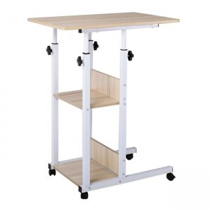 LIFT Βοηθητικό Τραπεζάκι Μέταλλο Βαφή Άσπρο, Melamine Απόχρωση Maple - Σε 12 Άτοκες Δόσεις